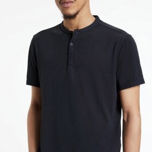 John Varvatos 3 Button Short Sleeve Burnout Duke Henley T Shirt Black XL